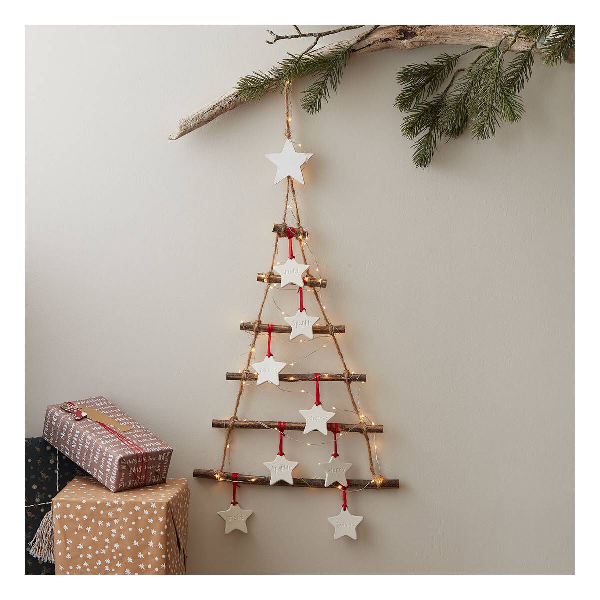 Diy wooden branch christmas ladder