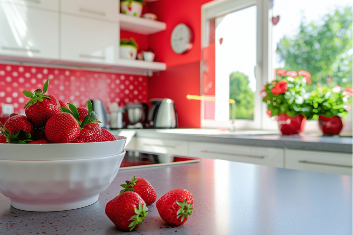 Strawberry themed kitchen decor