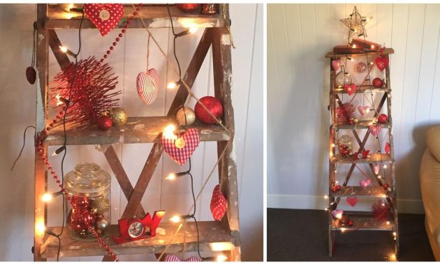 DIY Wooden Branch Christmas Ladder