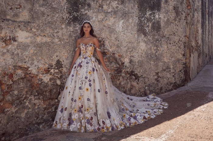 Colored floral wedding dress