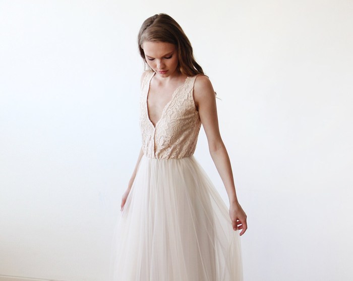 Champagne tulle wedding dress