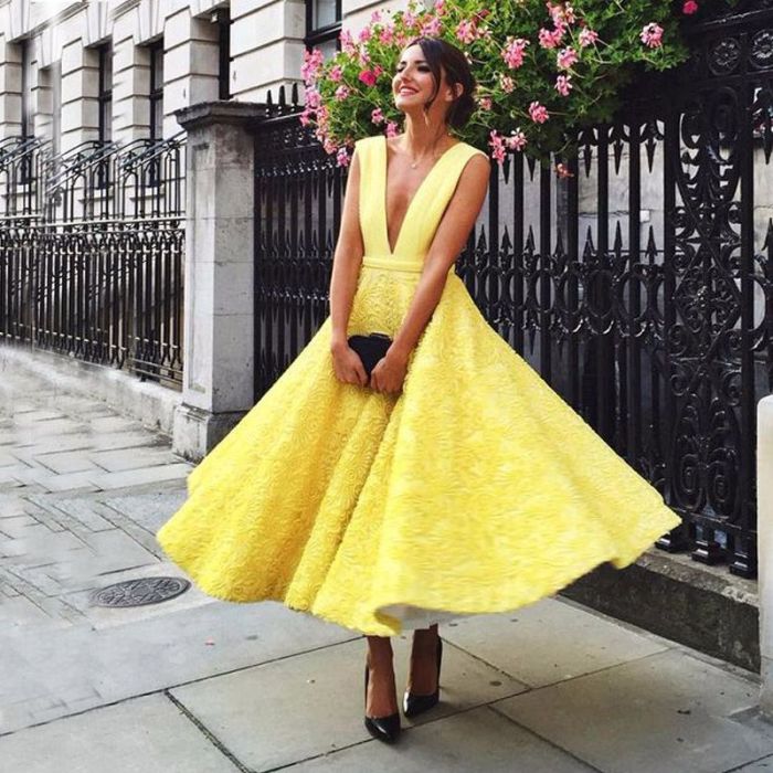 Yellow cocktail dresses for weddings